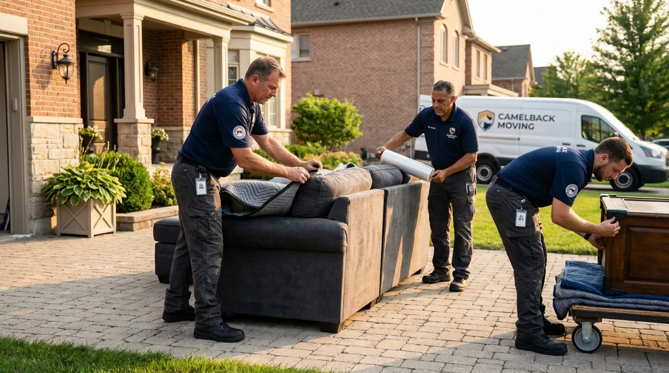 Large estate moving crew wrapping furniture in Waverly, IL